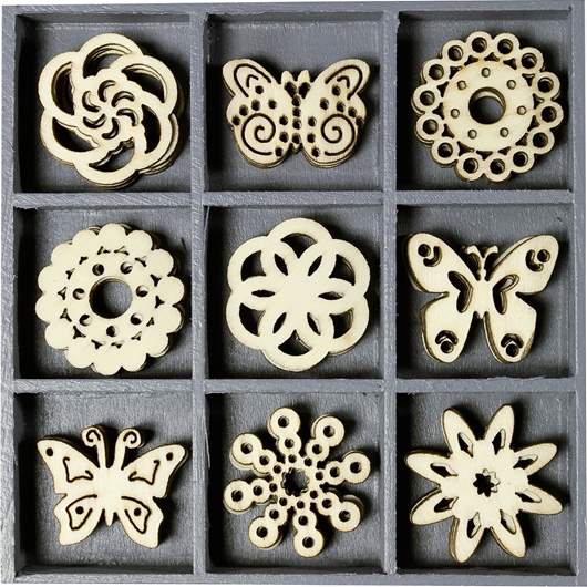 Holzornamantbox motiv Schmetterlinge Ornamente 10,5x10,5cm 45 Stk